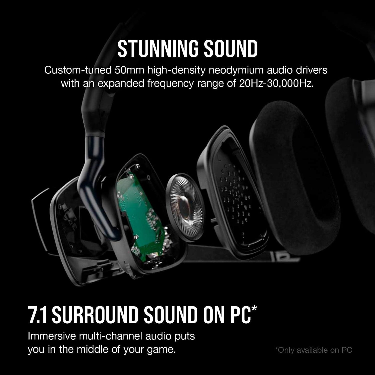 VOID RGB ELITE Wireless Gaming Headset – 7.1 Surround Sound – Omni-Directional Microphone – Microfiber Mesh Earpads – up to 40Ft Range – Icue Compatible – PC, Mac, PS5, PS4 – Carbon