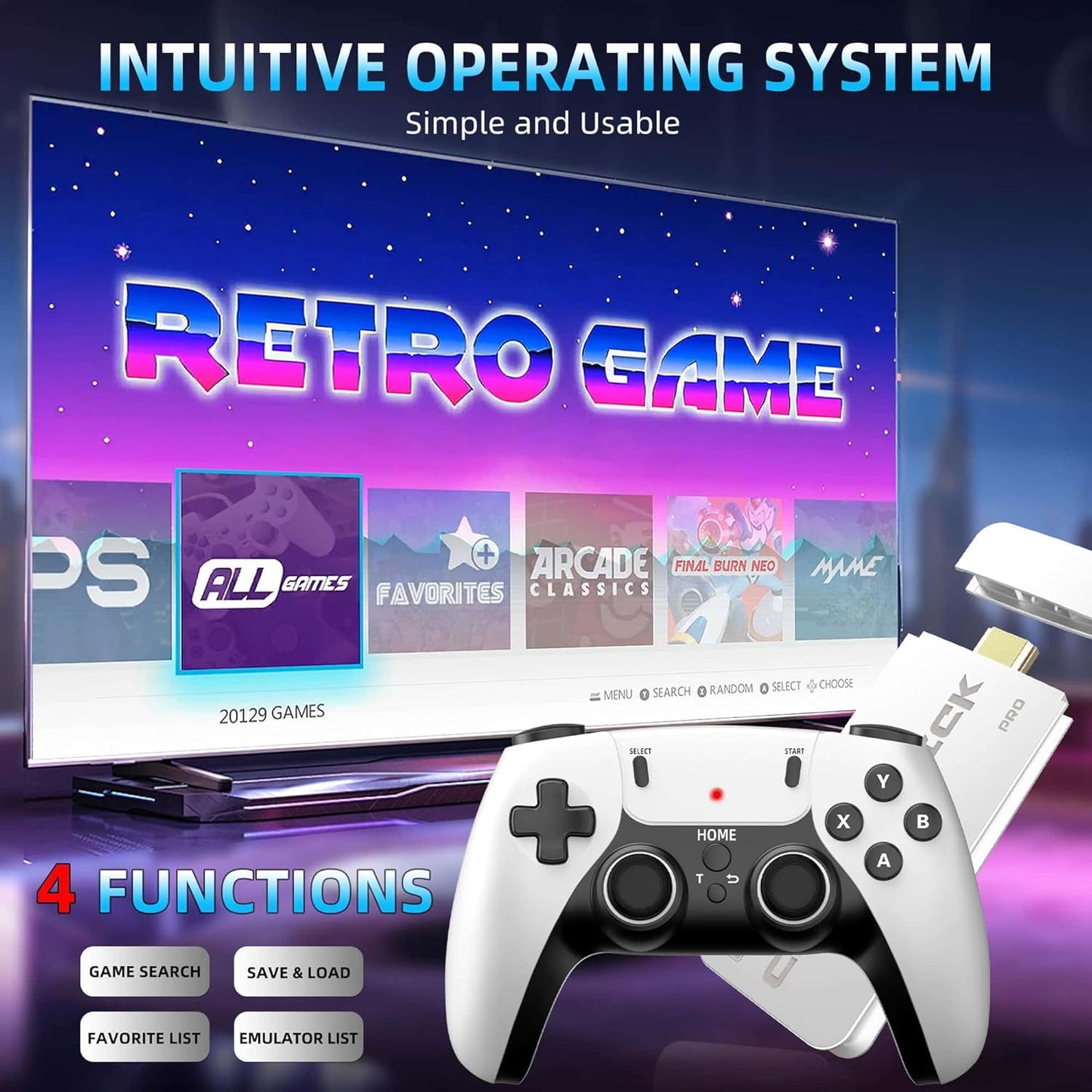 2025 New Retro Game Console, Nostalgia Gaming Stick, Classic Video Games with 4K HDMI, 20,000+ Games and 23 Emulators, Upgraded Dual 2.4G Wireless Controllers 64GB