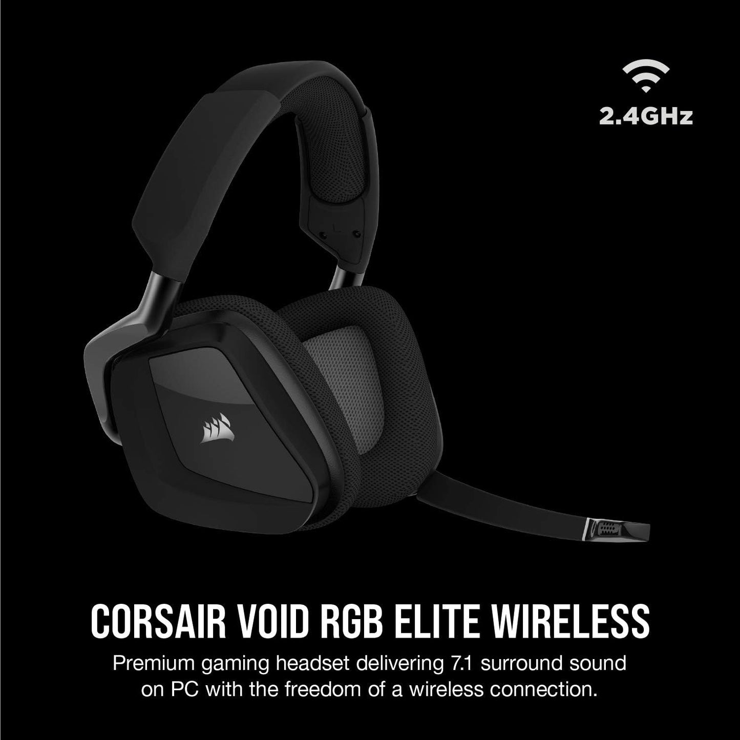 VOID RGB ELITE Wireless Gaming Headset – 7.1 Surround Sound – Omni-Directional Microphone – Microfiber Mesh Earpads – up to 40Ft Range – Icue Compatible – PC, Mac, PS5, PS4 – Carbon