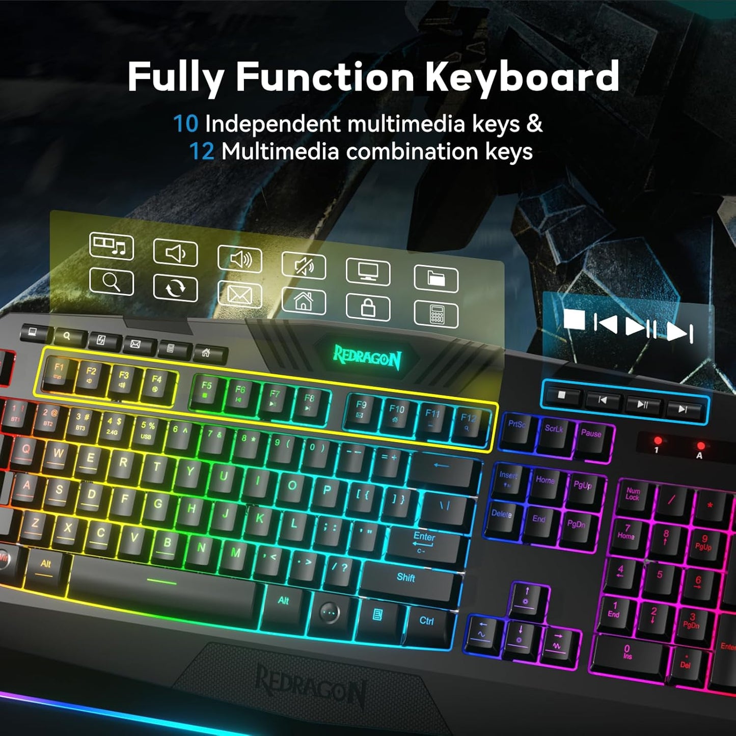 S101-PKS Gaming Keyboard and Mouse Wireless with Tri-Mode, RGB Keyboard and 4800 DPI Gaming Mouse, 10 Independent Multimedia Keys for Wins, PC, Computer, Wireless S101 Ideal for Gamer