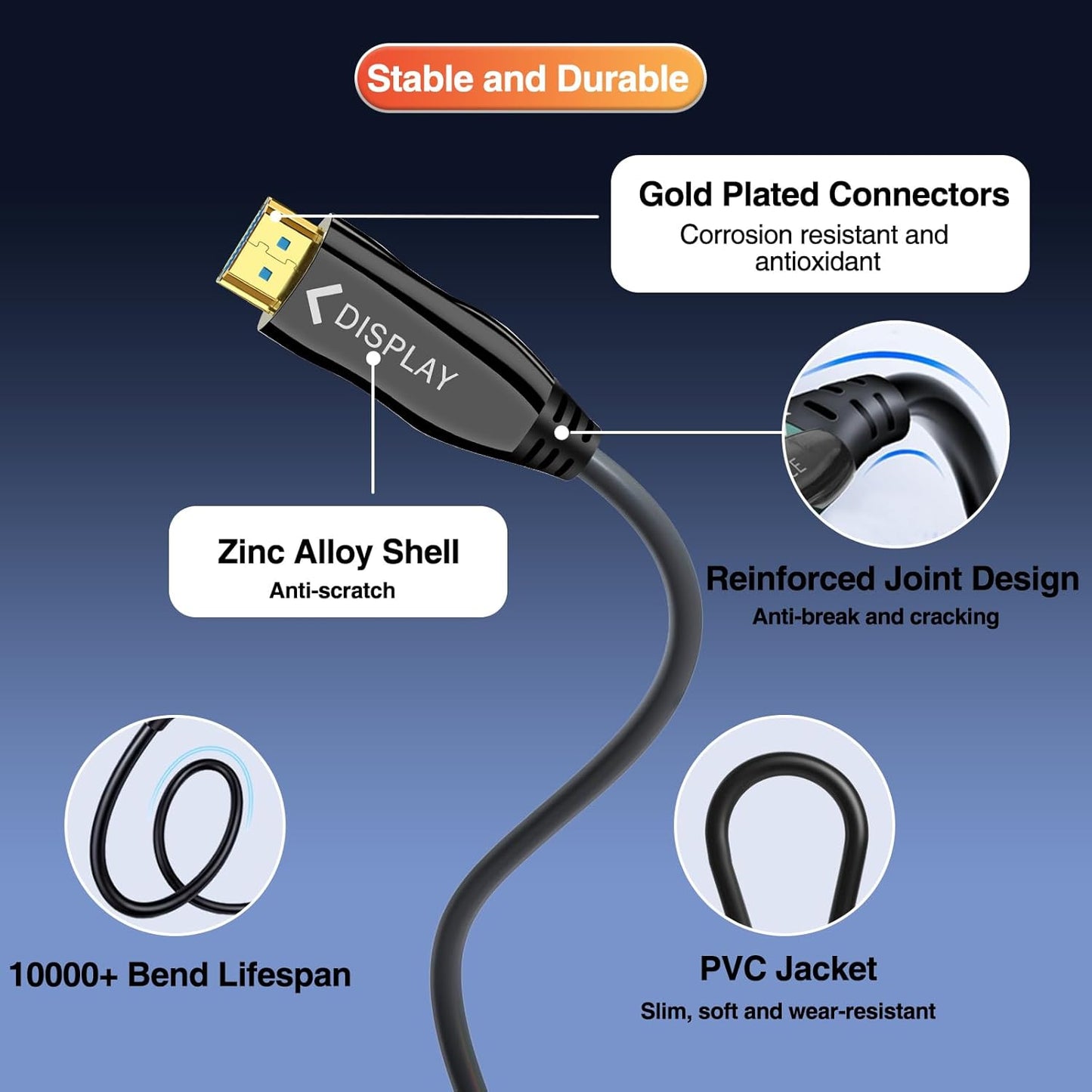 Fiber Optic HDMI Cable 66FT, Long 4K HDMI 2.0 Cabel, 18Gbps Ultra High Speed HDMI Cord, 4K@60Hz 4:4:4, HDR10, Dolby Vision, HDCP 2.2 for PS5, Laptop, TV, Projector, HDTV, DVD Player, Camera