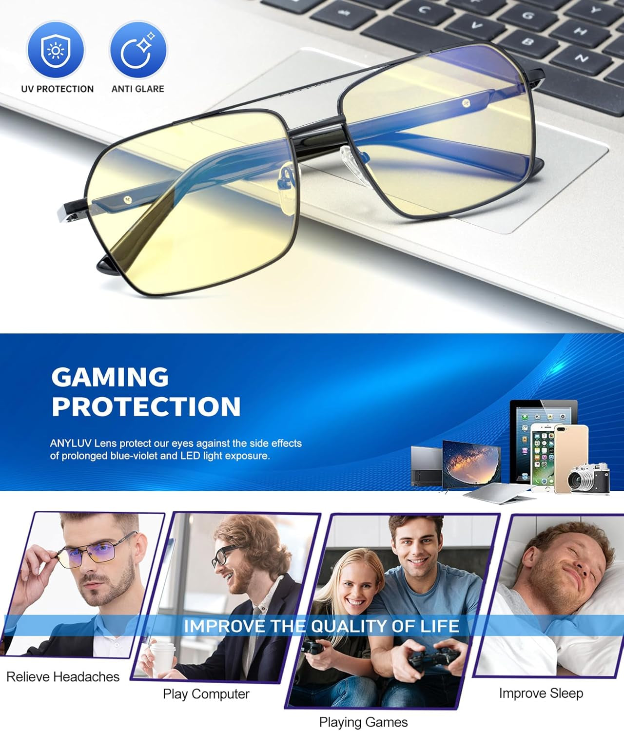 Blue Light Glasses Men/Women, Blue Light Blocking Glasses, Computer Screen Blocker Eyes Protection Glasses