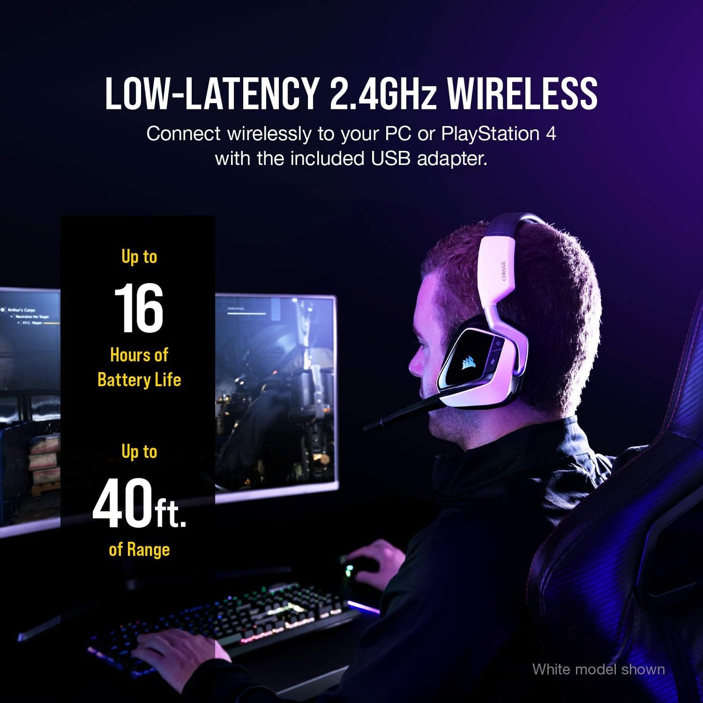 VOID RGB ELITE Wireless Gaming Headset – 7.1 Surround Sound – Omni-Directional Microphone – Microfiber Mesh Earpads – up to 40Ft Range – Icue Compatible – PC, Mac, PS5, PS4 – Carbon