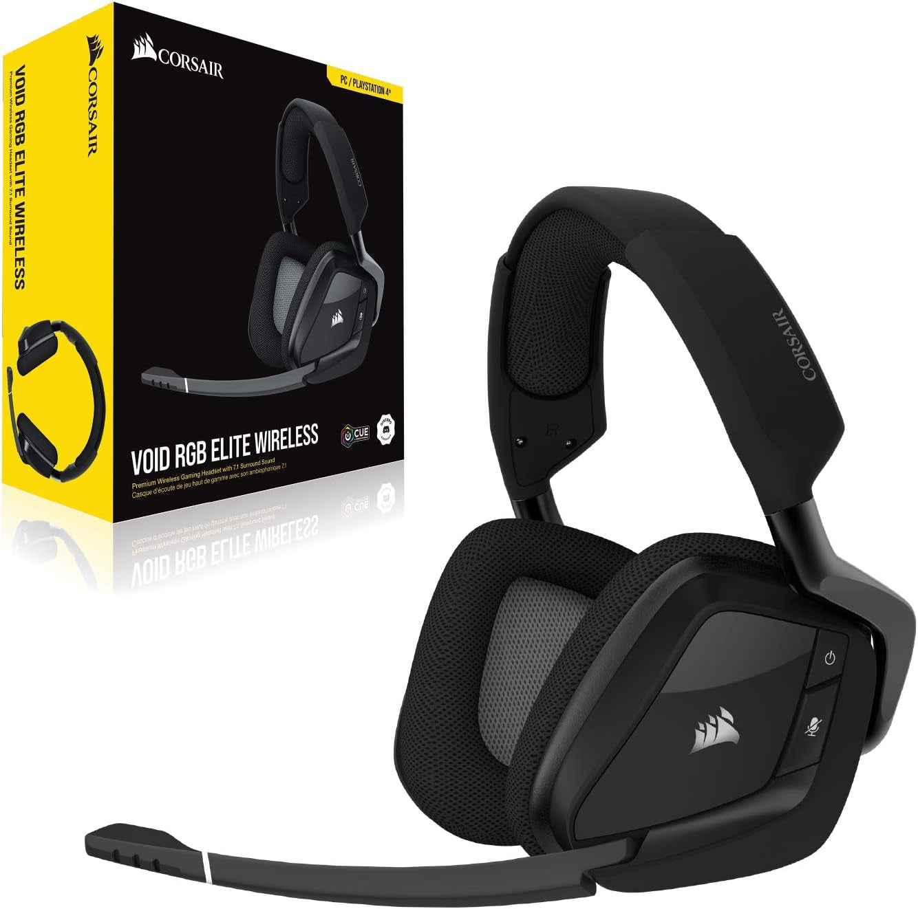 VOID RGB ELITE Wireless Gaming Headset – 7.1 Surround Sound – Omni-Directional Microphone – Microfiber Mesh Earpads – up to 40Ft Range – Icue Compatible – PC, Mac, PS5, PS4 – Carbon