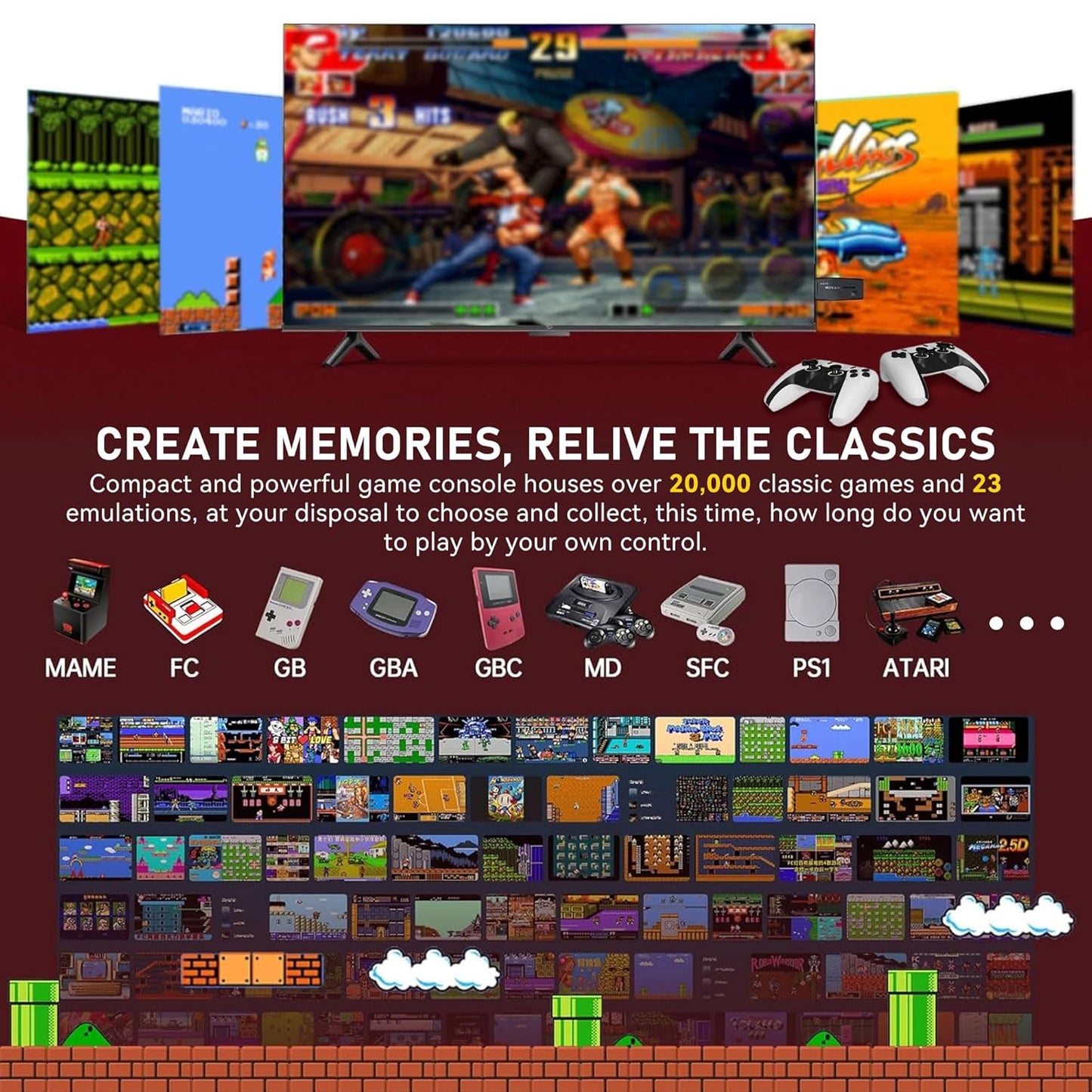 2025 New Retro Game Console, Nostalgia Gaming Stick, Classic Video Games with 4K HDMI, 20,000+ Games and 23 Emulators, Upgraded Dual 2.4G Wireless Controllers 64GB