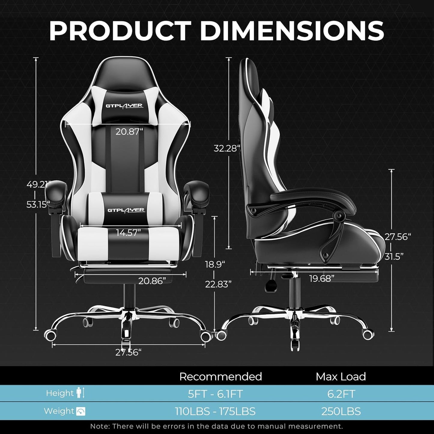 Gaming Chair, Computer Chair with Footrest and Lumbar Support, Height Adjustable Game Chair with 360°-Swivel Seat and Headrest and for Office or Gaming (White)