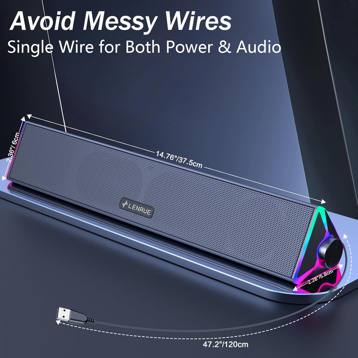 Computer Speakers for Desktop,Pc Speakers with Single USB for Power and Stereo Sound,Touch Lights Gaming Speakers Sound Bar for Desktop PC Monitor Laptop(Usb-C Adapter Included)