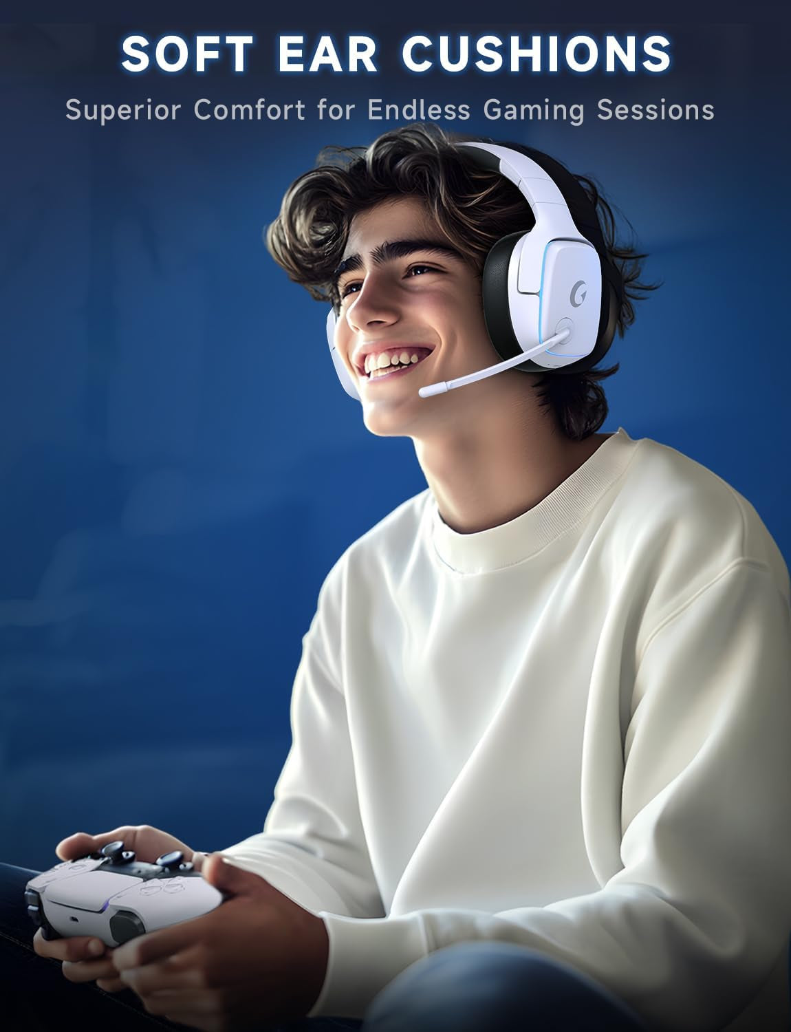 2.4Ghz Wireless Gaming Headsets for PS5, PS4, PC, Switch - Bluetooth 5.3 Gaming Headphones with Noise Canceling Mic, 7.1 Surround Sound, 70H Battery, Gaming Lighting - White