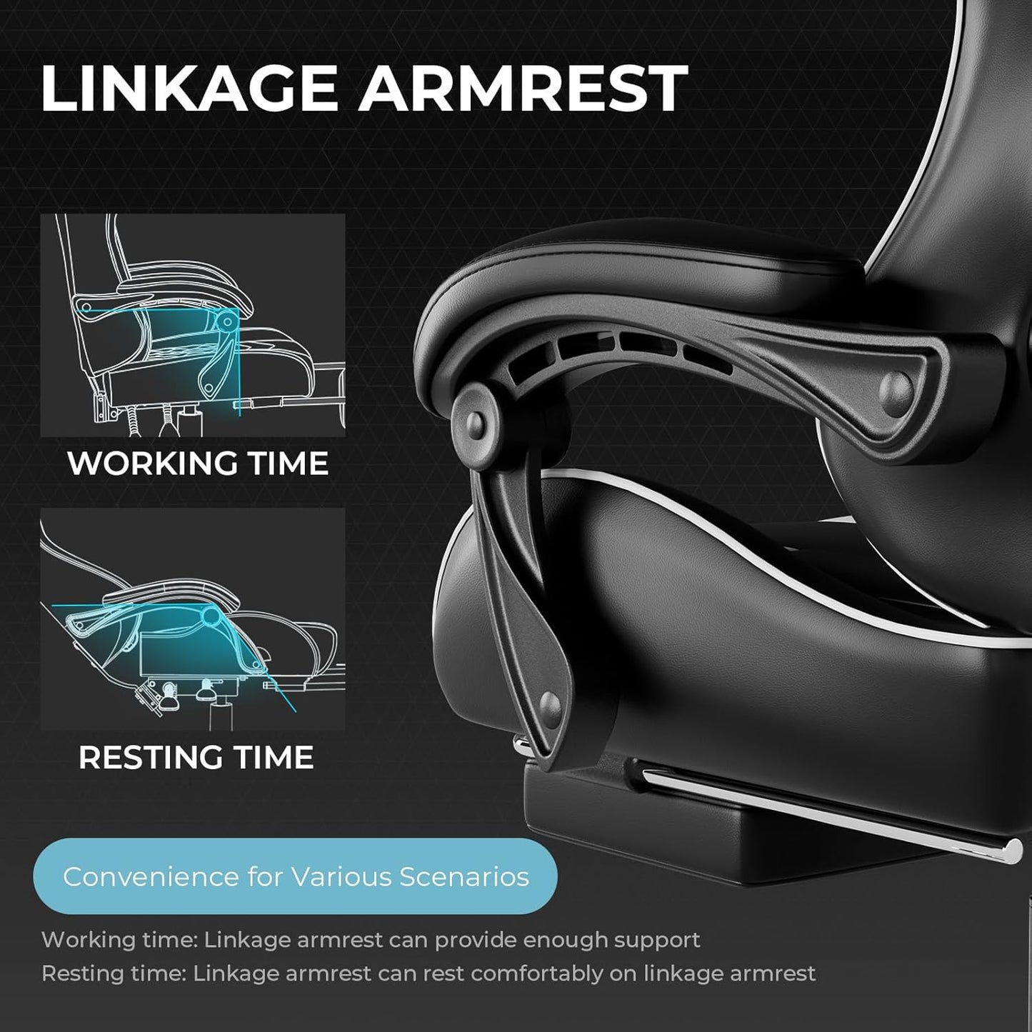 Gaming Chair, Computer Chair with Footrest and Lumbar Support, Height Adjustable Game Chair with 360°-Swivel Seat and Headrest and for Office or Gaming (White)