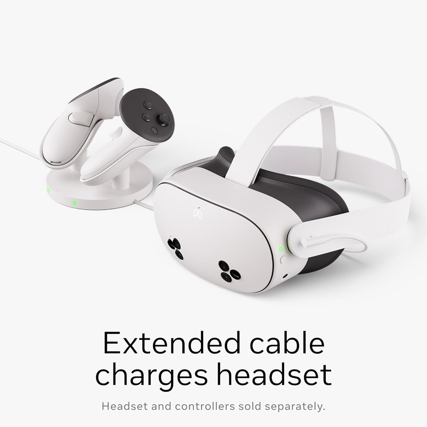 Quest Compact Charging Dock — Works with Quest 3/3S — Extended Headset Charging Cable — Wireless Charging for Touch plus Controllers