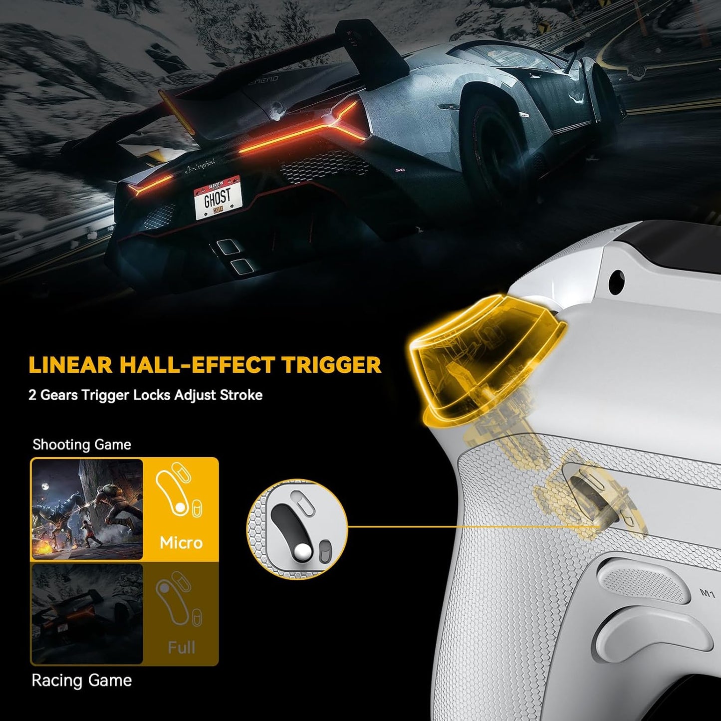 one Interactive Screen Wireless Gaming Controller for Pc/Switch/Ios/Android,Hall Effect Stick & Trigger,Rgb Lighting,Remappable Buttons,1800Mah with Charging Dock (White)
