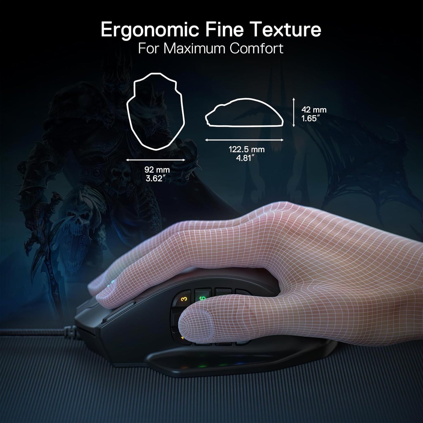 M908 Impact RGB LED MMO Gaming Mouse with 12 Side Buttons, Optical Wired Ergonomic Mouse with Max 12,400DPI, High Precision, 18 Programmable Macro Shortcuts, Comfort Grip