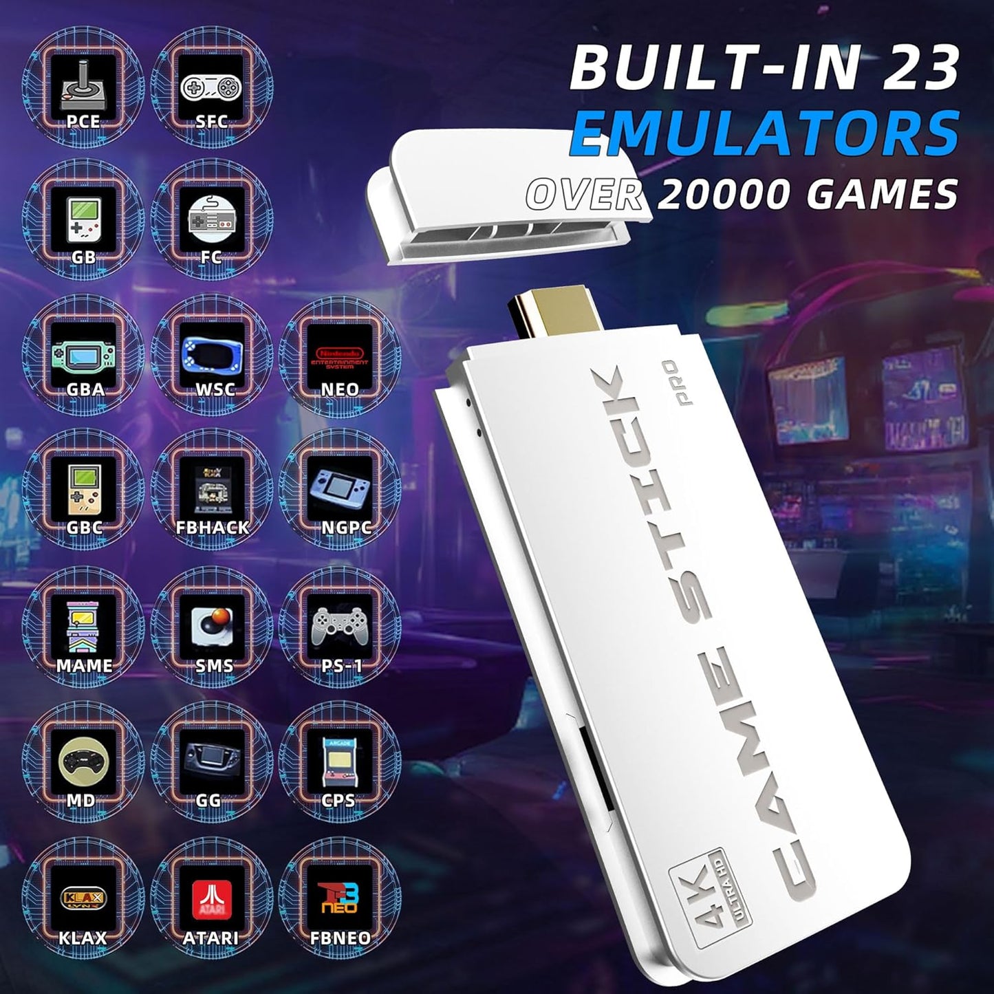 2025 New Retro Game Console, Nostalgia Gaming Stick, Classic Video Games with 4K HDMI, 20,000+ Games and 23 Emulators, Upgraded Dual 2.4G Wireless Controllers 64GB