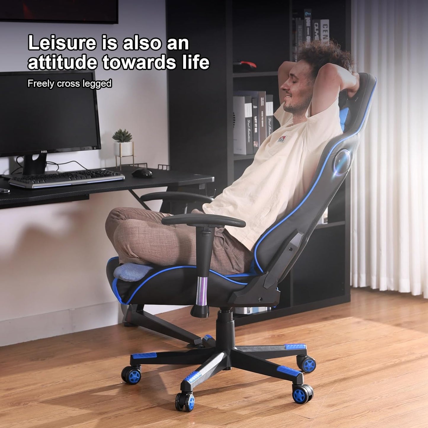 Gaming Chair with Speakers Bluetooth Music Video Game Chair Audio Ergonomic Design Heavy Duty Office Computer Desk Chair(Blue)
