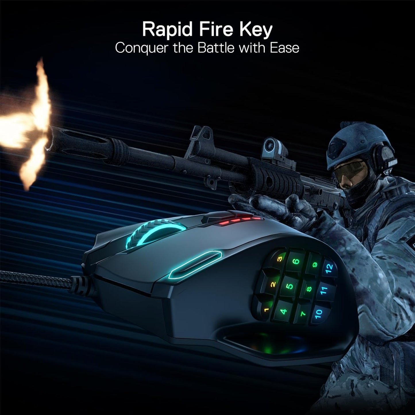 M908 Impact RGB LED MMO Gaming Mouse with 12 Side Buttons, Optical Wired Ergonomic Mouse with Max 12,400DPI, High Precision, 18 Programmable Macro Shortcuts, Comfort Grip