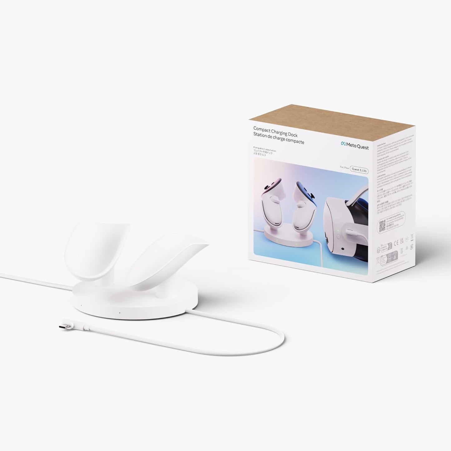 Quest Compact Charging Dock — Works with Quest 3/3S — Extended Headset Charging Cable — Wireless Charging for Touch plus Controllers